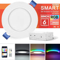6Pack Smart RGB Recessed Light 6Inch,Ultra-Thin Canless LED Downlight,2.4GHz Wi-Fi Bluetooth Direct Connect,2700K-6500K,12W,1080LM,Work with App/Alexa/Google Assistant/Siri