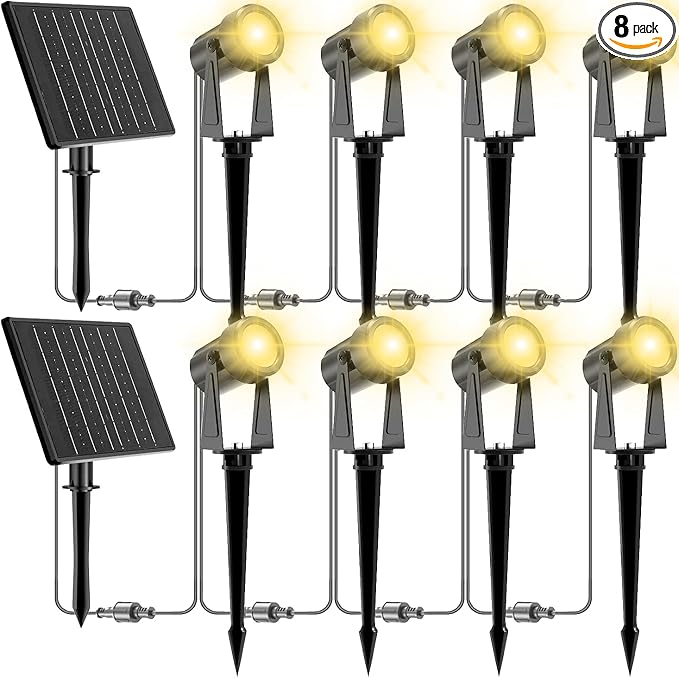 ZYAN Solar Landscape Spotlights, Separate Monocrystalline Panels & USB-C Powered 10800mAh Auto On Off Dusk to Dawn, Outdoor IP65 Waterproof, Warm White for Yard Path Patio (8 Pack)