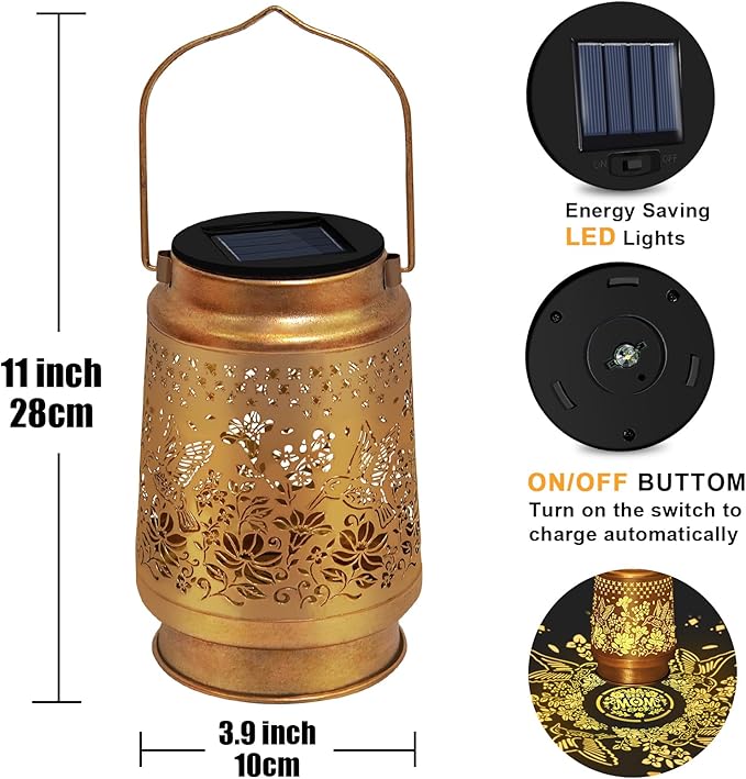 Hummingbird Solar Lanterns Outdoor Waterproof, Hanging Solar Lights Garden Decor, Metal Garden Lights for Yard, Patio, Lawn, Landscape, Christmas Gifts for Women Mom Grandma Birthday