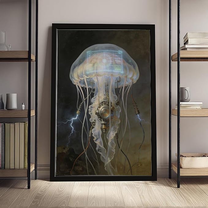 Framed Fantasy Wall Art for Living Room TV Wall Futuristic Tech Inspired Home Decor 20x30in