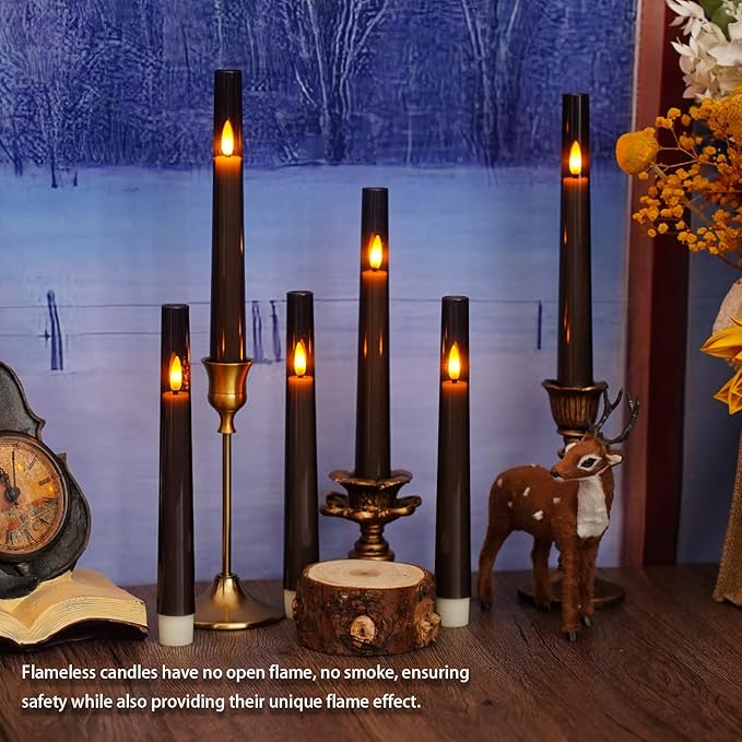Flameless Taper Candles,with Remote and Timer Flickering Flameless Candles,6 Pack Led Candles,with Base Battery Operated Candles， Taper Candles for Home, Wedding, Party (Grey)