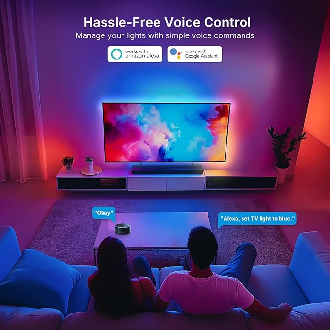 deerdance Smart TV LED Backlight with HDMI2.0 4K60Hz Sync, LED Strip Lights & App Controlled Color Changing for 55-65 inch TVs.