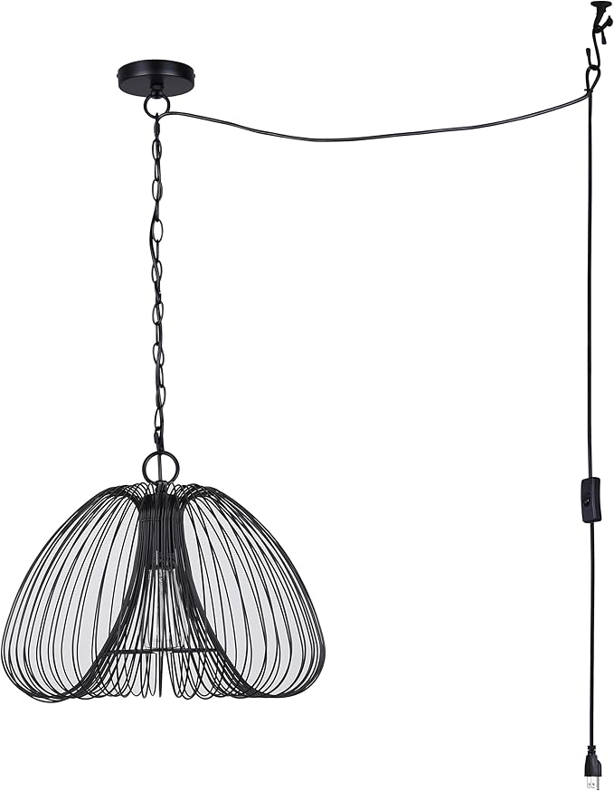 Canarm Stockholm Plug-in Pendant Light, Matte Black with Swag Kit and On/Off Switch, Adjustable Cord, Modern Lighting for Living Room or Bedroom