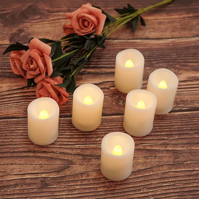 DRomance Flameless Flickering LED Votive Candles Remote and Timer, Battery Operated Tealights Battery Included, Amber Yellow Light 1.5 x 2 inch Set of 12 for Christmas Decoration
