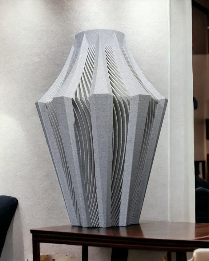 Aether Gray Vase – Modern Architectural Design | Eco-Friendly Home Decor (Primary color:Beige;)