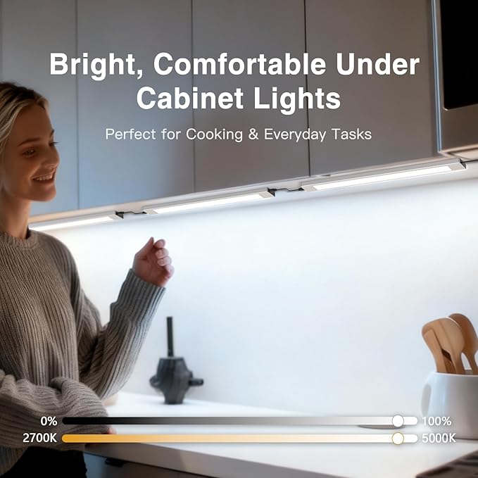 VST 6Pack RGB Under Cabinet Lighting with Adjustable White Light, Ultra-Thin LED Light Bars, APP & Voice Control (Alexa/Google), Remote & Button Control, Linkable Lights for Kitchen Cabinets, Shelves