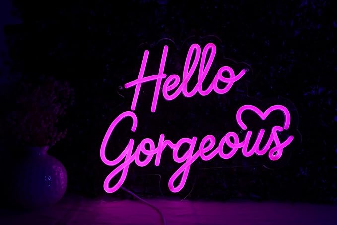 Hello Gorgeous Neon Led Sign - Stylish Decorative Wall Light For Bedroom Dressing Room Salon Living Room Party - Bright Colorful Led Neon Wall Art For Modern Home Decor And Ambiance