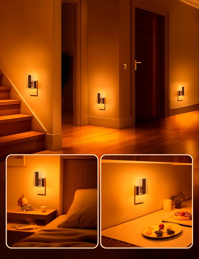 DORESshop LED Night Lights Plug Into Wall [2 Packs], Decorative Night Light with Dusk-to-Dawn Sensor, Dimmable Nightlights, Adjustable Brightness Night-Lights for Bathroom, Hallway, Bedroom,Amber