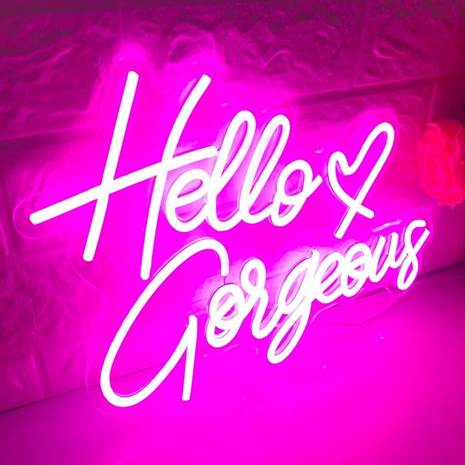 Hello Gorgeous Neon Sign Pink LED Neon Lights for Home Wedding Birthday Backdrop Bacelorette Party Wth Dimmable Switch(5V, 16.5"*11")