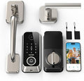 Smart Front Door Lock Sets: 2K HD Camera Lock with Doorbell Kits, Hornbill Fingerprint Keyless Entry Door Lock with Handles, WiFi Deadbolt(only 2.4G) for Remote Control, APP/Alexa/PIR,Satin Nickel