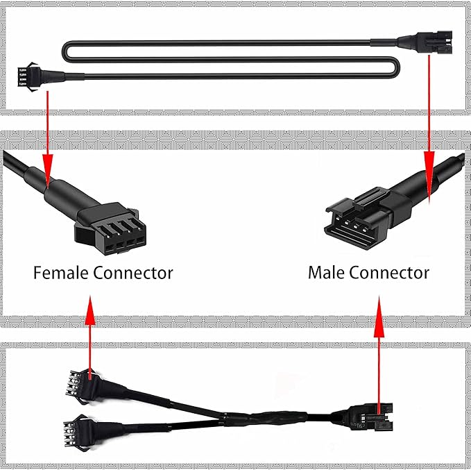 4pcs 60in RGB Extension Cords with 2pcs 2-Way Splitters Waterproof Extension Wire Cord Set for RGB Multi-Color Neon Accent Motorcycle LED Strips Rock Light Kits ATV Car Lights
