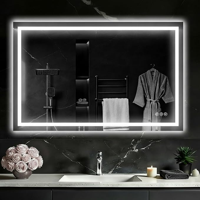 48"x 32" LED Bathroom Mirror with Light, Front and Backlit LED Mirror for Bathroom, Anti-Fog, Stepless Dimmable, 3 Colors, LED Vanity Mirror with Lights, Memory Function, Tempered Glass