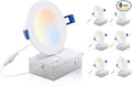 CLOUDY BAY 4 inch 3000K/4000K/5000K Three Color Temperature Selectable, Dimmable 10W CRI 90+,Ultra Thin Recessed Downlight with Junction Box, Canless Wafer Down Light, Damp Location,White Finish, 6PK