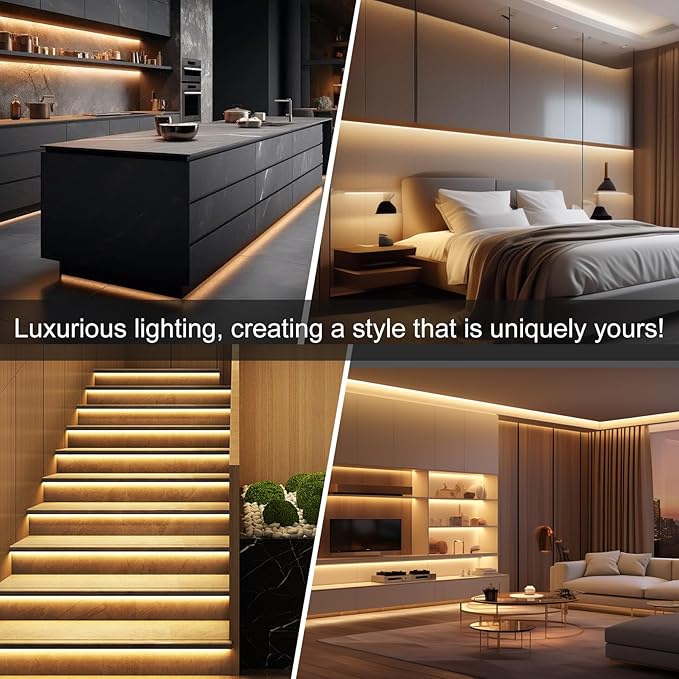 24V COB LED Strip, LED Strip for Bedroom, 16.4FT Remote Control LED Strips, Warm LED Light Strip, COB Flexible Light for Bedroom Cabinet Vanity Mirror DIY Lighting