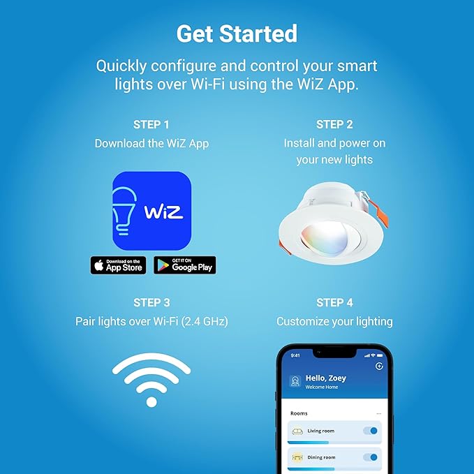 HALO 6” Smart Wi-Fi Canless LED Light Powered by WiZ Pro, Dimmable Full Color w/Adjustable Gimbal, SpaceSense, Smart Home-Ready - RAWZC610
