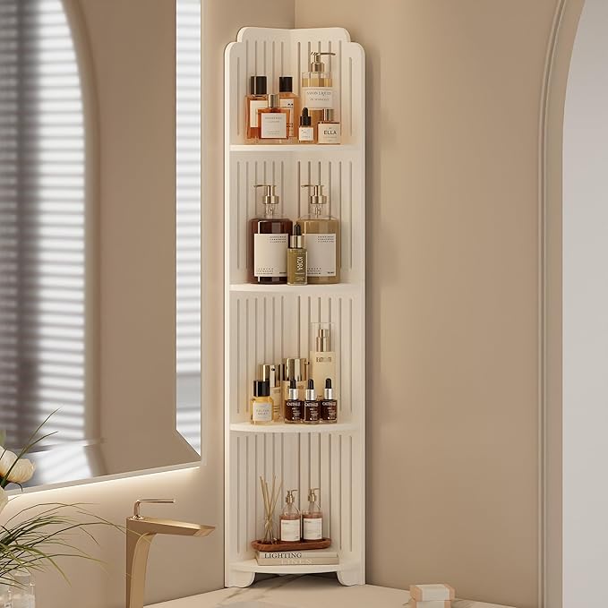 VECELO 4-Tier Bathroom Shelves for Narrow Space, Modern Corner Shelf Stand,Small Storage Organizer for Bathroom,Toilet Paper Stand,White