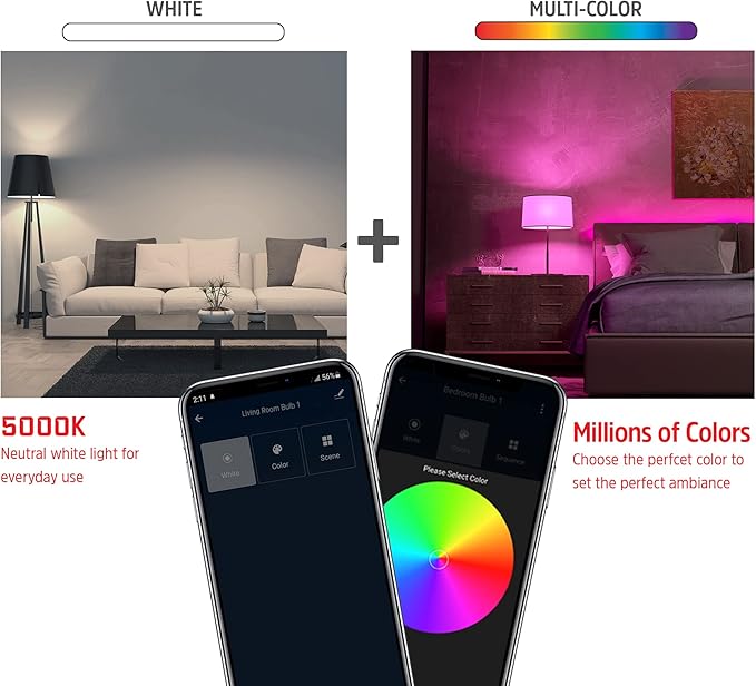 XTREME Energizer Connect Smart A19 LED White & Multi-Color RGB Light Bulb with Voice Control and Remote Access Through Your Smartphone | Compatible with Alexa and Google Assistant, 4 Pack