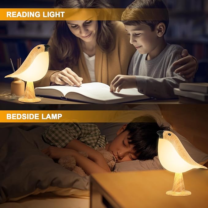 Cute Bird Table Lamp with Timer, Touch Bedside Lamp, Brid Night Light, Cordless Small Desk Lamps Battery Operated Nightstand Lamps, 3-Way Dimmable Light, Rechargeable Decorative Desk Lamp