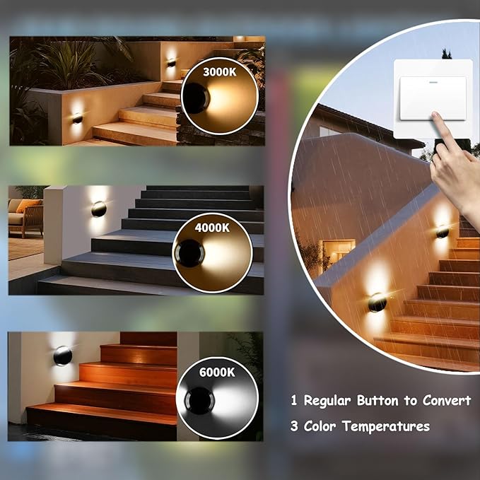 Outdoor Step Lights 3CCT Color Changeable,Indoor Stair Lights 110V 120V,Waterproof Deck Lights for Landscape,Garden,Living Room,Hallway,Pack of 8 (6W, Piece, 8)