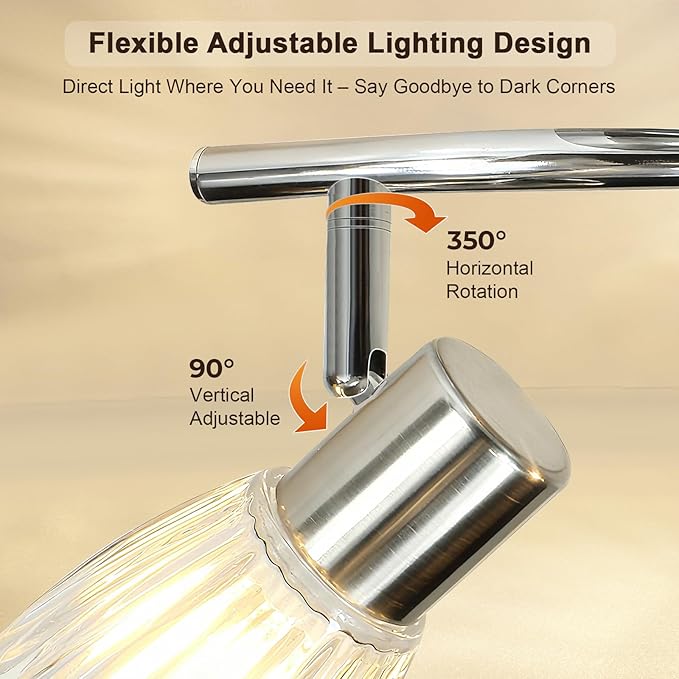 HiBay 3-Light Ceiling Light Fixture, Directional Modern Chrome Track Lighting w/Glass Shades, Flush Mount Ceiling Spotlight Indoor for Kitchen, Bedroom, Living Room, E12 Base, No Bulbs