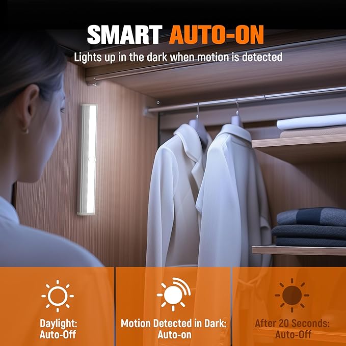 Motion Sensor LED Lights, 6 Pack Battery Operated 10 LED Motion Closet Light, Stick-On Anywhere Magnetic Night Light Bar for Closet Under Cabinet Kitchen Hallway Stairway Vanity Wardrobe