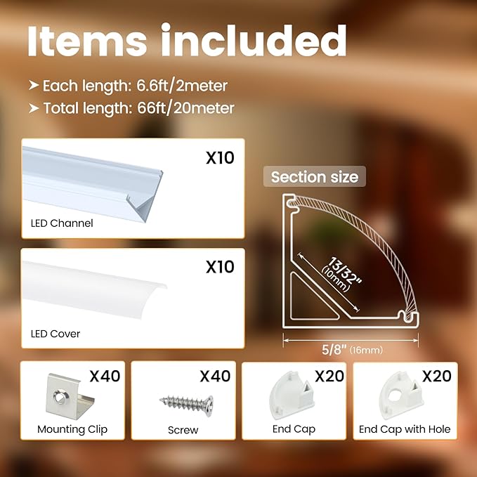 Muzata 10Pack 6.6FT/2M V Shape LED Channel Silver Aluminum LED Strip Diffuser Channel with Milky White Cover Frosted Corner Lighting Easy Installation V1SW WW 2M
