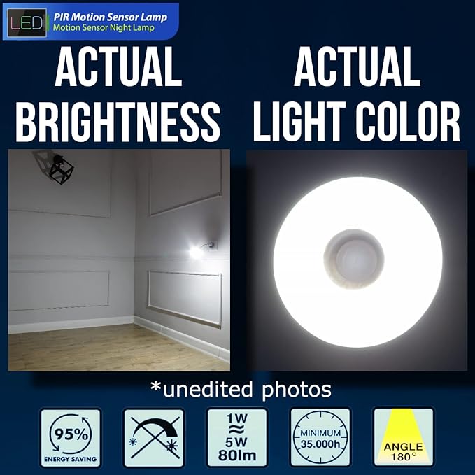 LED Motion-Activated Sensor Dusk to Dawn PIR Night Light AC Outlet Directional Flexible Rotatable 360 Socket Plug-in Wall Stairs Lamp Indoor Closet Cabinet Toilet Garage Ceiling Basement 5W 6500K