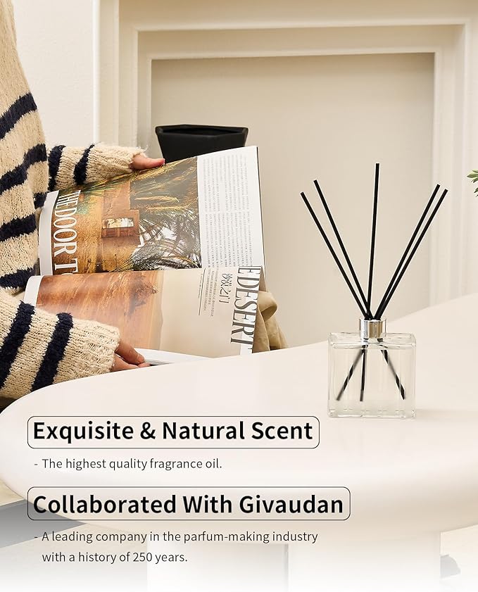 M&SENSE Linen Breeze Reed Diffuser Set - 7.04oz Scented Diffusers for Home with Sticks, Shelf Decor for Bedroom Bathroom Office for Women Friend