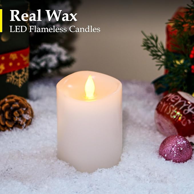Flameless Candles with Flickering Flame & Remote Timer - 3×4'' Battery Operated LED Pillar Candles,Realistic Fake Candles for seasonl/Christmas/Wedding Decor (White, 1-Pack)