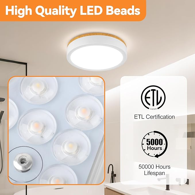 11" Minimalist Modern LED Ceiling Light, Painted Wood Grain Flush Mount with 5CCT 2700K-5000K, Dimmable LED Light Fixtures Ceiling Mount for Kitchen Bathroom Bedroom Hallway, 2 Packs
