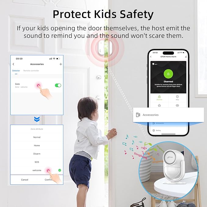 CPVAN Home Alarm System with PIR Motion Sensor, WiFi Wireless DIY Smart Door/Window Alarm for Home Security with Phone APP Alert 9 Pieces-Kit (Indoor PIR Alarm Host, 6 Door Sensors, 2 Remotes)