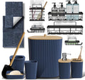 Clara Clark Bathroom Set - Navy Blue Bathroom Accessories Set, 6PC Bathroom Accessory Set, Bathroom Sets with Bathroom Rugs, Adhesive Corner Shower Caddy Hanging, Toilet Brush & Trash Can
