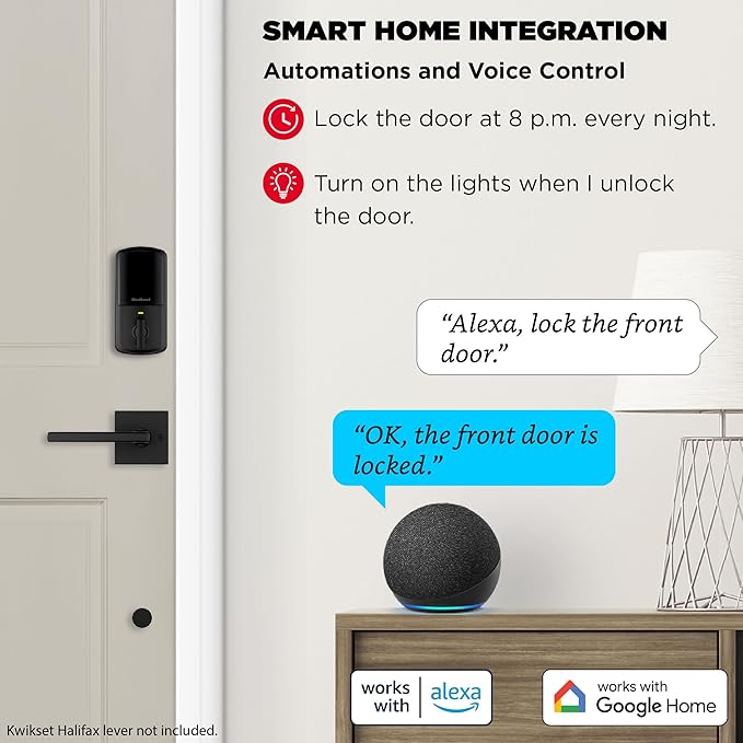 Kwikset Halo Wi-Fi Smart Lock, Keyless Entry Door Deadbolt, Geofence Auto-Unlock, Grade AAA Certified, No Hub Required Easy Install, Matte Black Lifetime Finish Warranty, Backlit Keypad