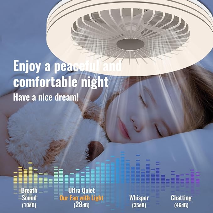 24" Low Profile Bladeless Ceiling Fan with Light, Enclosed Flush Mount Remote/APP Control, 3CCT Dimmable Light, Quiet 6 Speeds Timing Reversible