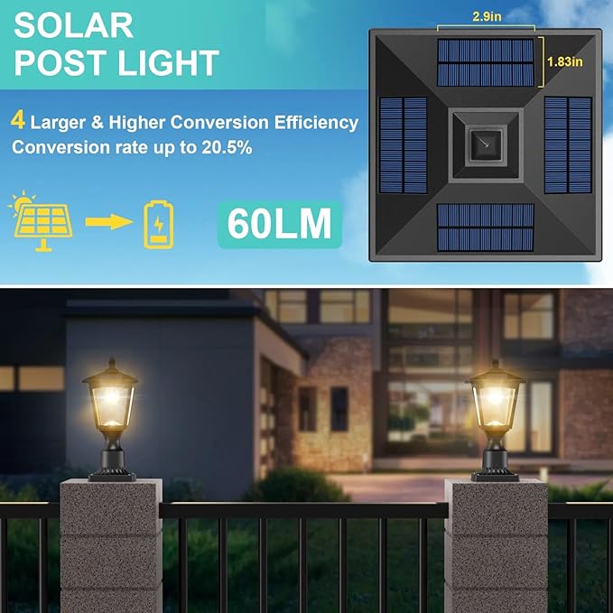 Solar Post Lights, 3000K Dusk to Dawn Solar Lamp Post Light with Pier Mount Base, Solar Post Lights Outdoor Waterproof for Garden Yard Landscape Pole Pillar, Outside Decorative Lamp(Warm White)