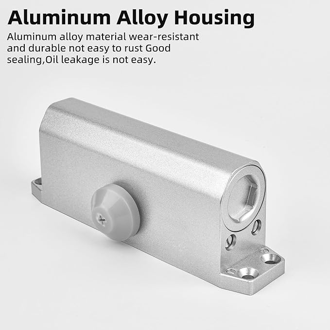 Closer Heavy Duty Automatic Door Closer (Silver Aluminum), Spring Loaded Hydraulic Automatic Door Closer with Adjustable Closing Speed and Force for Interior, Exterior Doors (Silver)