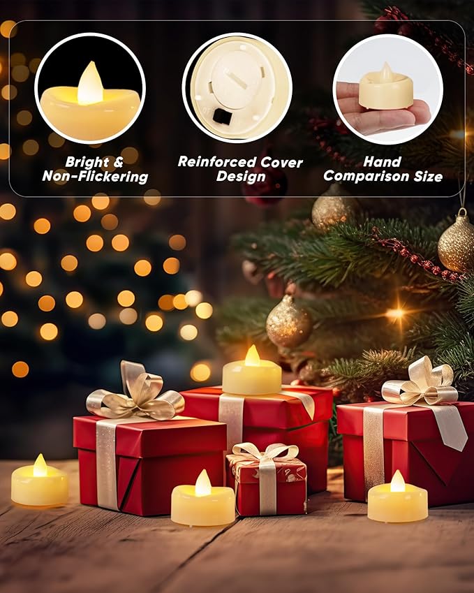 BEICHI Flameless Candles, 12/24/50/100/150 Pack Tea Lights Battery Operated, No Flickering Votive Candles LED Tea Lights for Halloween Christmas Wedding Home (24 Pack, Ivory Shell)
