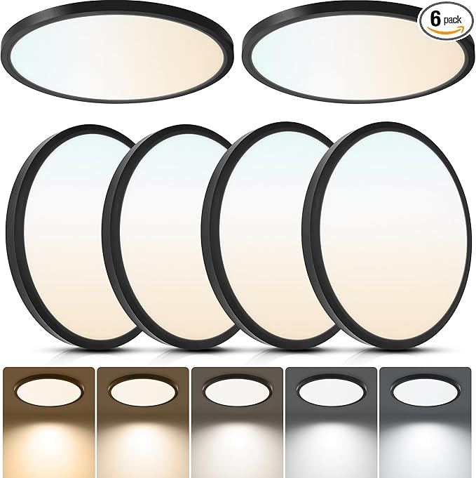 6 Pack 2640LM Dimmable LED Flush Mount Ceiling Light Fixtures, 5CCT (2700K-6500K) Selectable, 12 Inch 24W Slim Modern Ceiling Light for Bedroom Hallway Apartment Rental Units