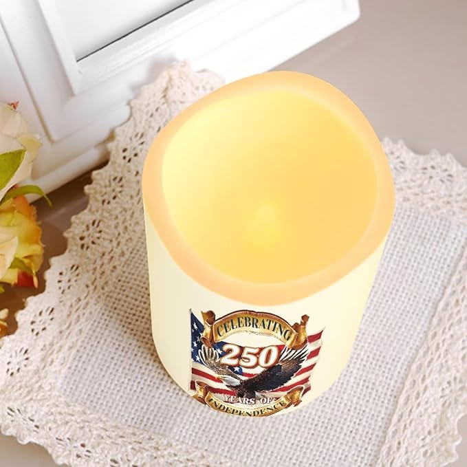 Bald Eagle White Candles Celebrating American 250th Anniversary Battery Led Lights with Timer Patriotic Remote Control Candle for Independence Day Holiday Decorations, 4 Pack