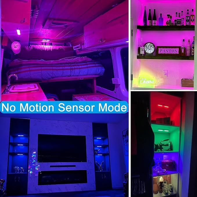 Under Cabinet Lighting Wireless Rechargeable Battery Operated LED Closet Lights Dimmable Under Counter Lights Bar with Remote, RGB Changing Perfect for Kitchen Bedroom Stairs, 6 Packs
