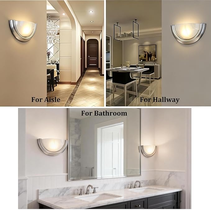 14 inch LED Wall Sconce, Half Moon Indoor Wall Light with Glass Shade, 3000K Warm White, Support Dimming, Modern Bathroom Vanity Light Fixtures for Bedroom, Living Room, Hallway, Stairwell
