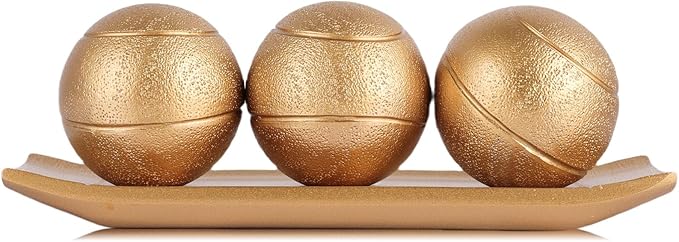 XMGZQ Small Decorative Tray and Orbs Balls Set,Gold Decorative Balls with Centerpiece Bowls for CoffeeTable,Living Room,TV Stand,Center Pieces Decoration for Table,Centro de Mesa de Comedor (Gold)