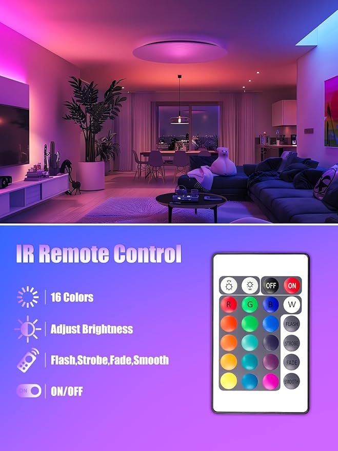 LED Strip Lights, 5V RGB Color Changing Light Strips with Remote Control, USB Powered Flexible LED Lights for Bedroom, TV, Living Room, Party, Home DIY Decoration (32.8Ft)