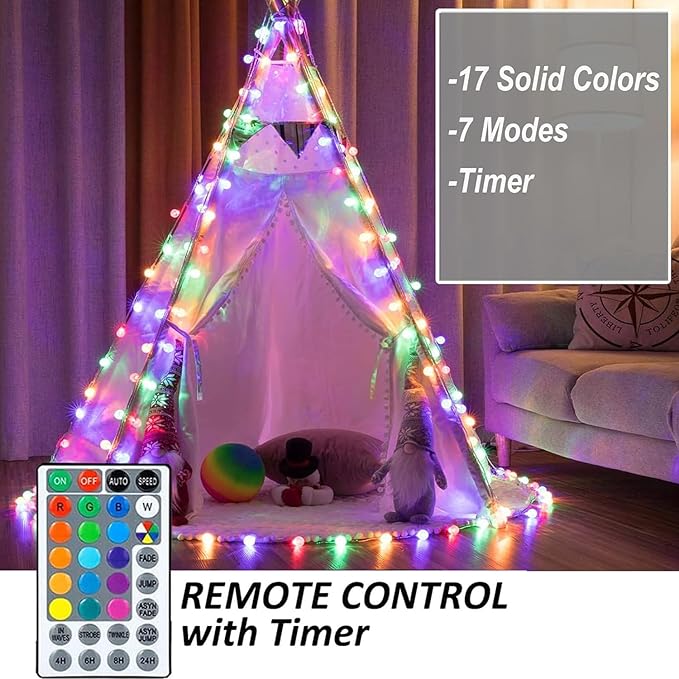 Mocalido 20ft Color Changing Globe String Lights Indoor, 30 LED Hanging Colored Christmas Lights for Bedroom USB Powered with Remote, Fairy Lights Classroom, Camping Tent Decor
