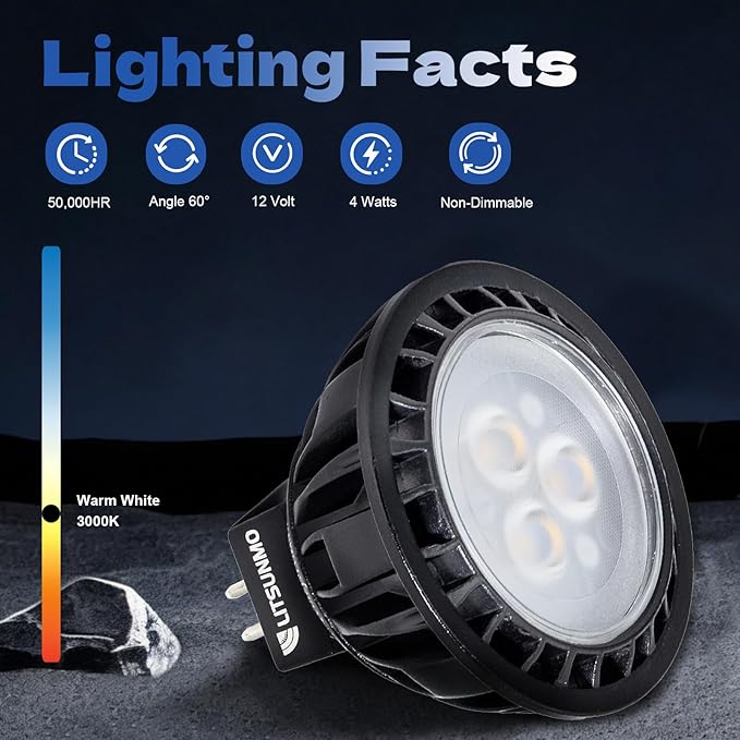 MR16 LED Bulb 3000K Warm White, 4W MR16 GU5.3 LED Bulb Aluminum, 350 Lumens,12V Low Voltage Landscape Light Bulbs for Outdoor Landscape Lighting and Indoor Accent Lighting, 1 Pack