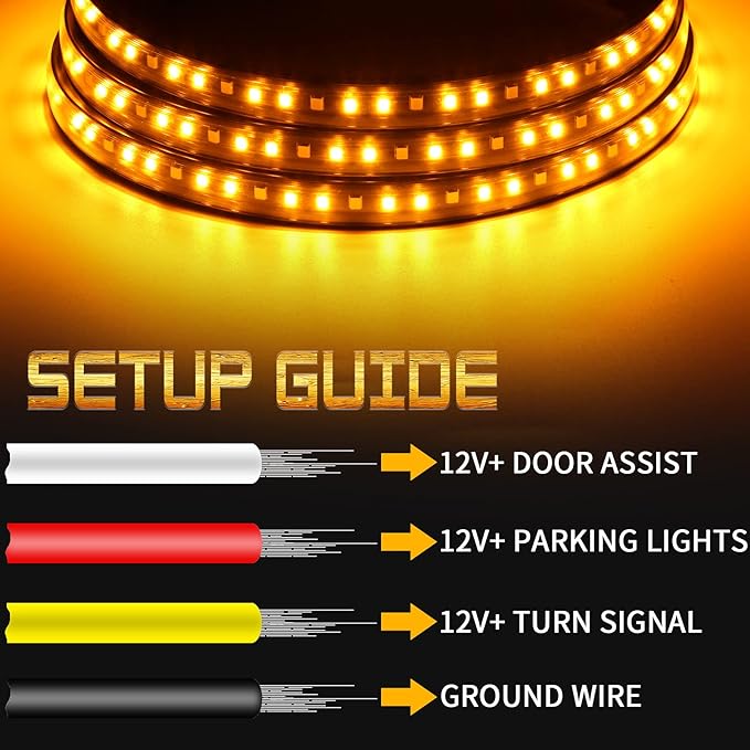 Truck Running Board Lights, Amber Turn Signal Lights Sequential Side Maker Lighting Kits, 2PCs 48 Inch White Courtesy Flexible Step Strip Lights for Extended Crew Cab Trucks Pickup (48")