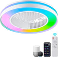 Smart Low Profle Ceiling Fans with RGB Lights Remote/APP/Voice Control, 20" Bladeless Ceiling Fans with 6 Speeds, Timer, Quiet DC Motor, Ceiling Fan with Light for Kids Bedroom/Living Room