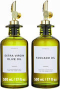 Verspace UV-Protected Green Glass Olive Oil Dispenser Bottles For Kitchen - Includes 40 Kitchen Essential Labels, Avocado Oil Dispenser Set, Modern Decor for Home, Airbnb, Cafe Set of 2