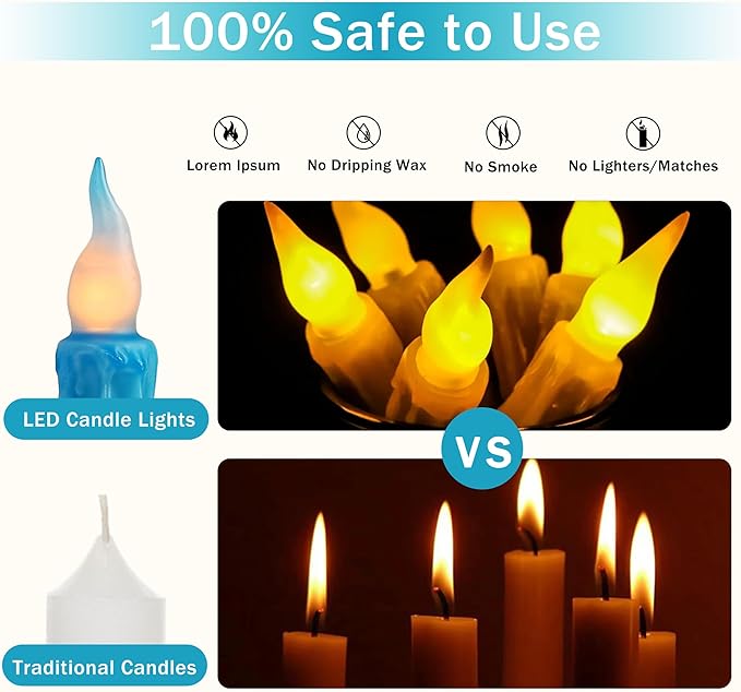 Magical Candlesticks Flameless Taper Candle, 4pcs Real Wax LED Tapered Candles Remote Dipped Candle 6inch Battery Chandelier for Enchanting Weddings and Harry Potter Inspired Vigils(Blue)
