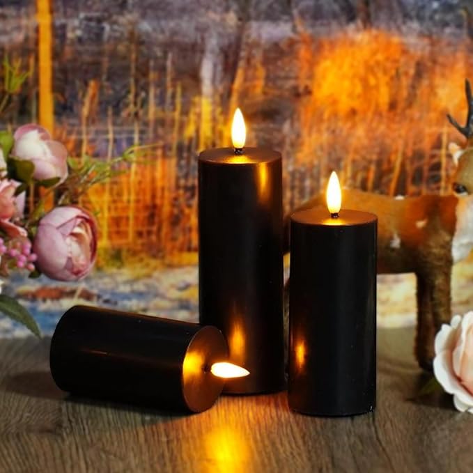Flameless Candles Real Wax Realistic Pillar Candles, 9 Packs Battery Operated LED Candles with Remote Timer, Ideal for Halloween Home Decor（D 1.6"*H 4" 4.5" 5.5" ）